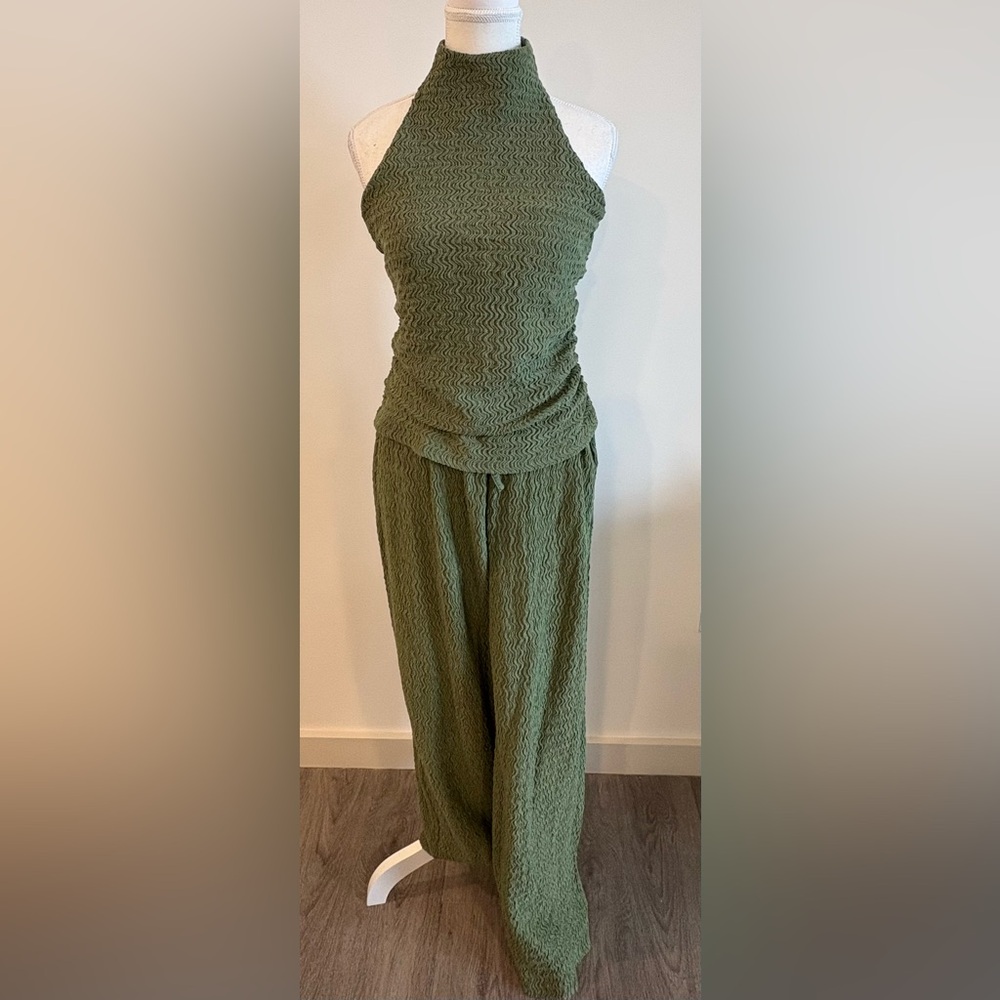 Zara Olive Green Halter Pants Set